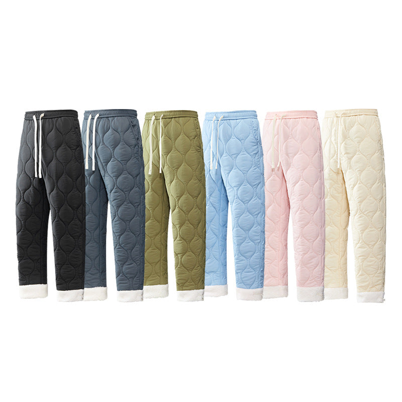 IZEXX trendy brand winter cold-proof and warm cotton pants gourd pattern thickened straight casual pants lamb wool men's and women's pants