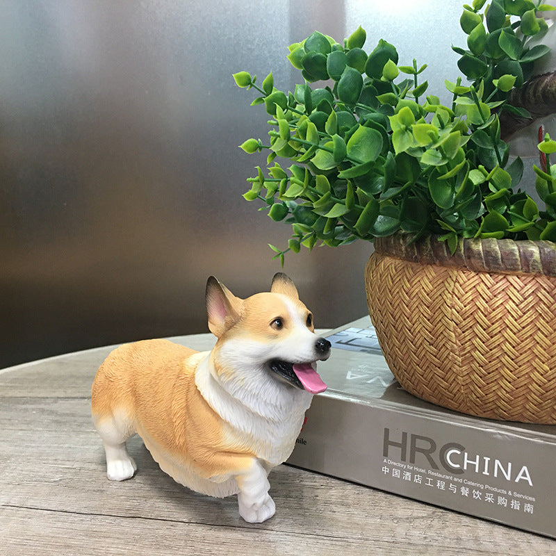 Simulation of small corgi ornament, cute dog memorial sculpture, balcony, flower bed, garden, desktop decoration, resin handicraft