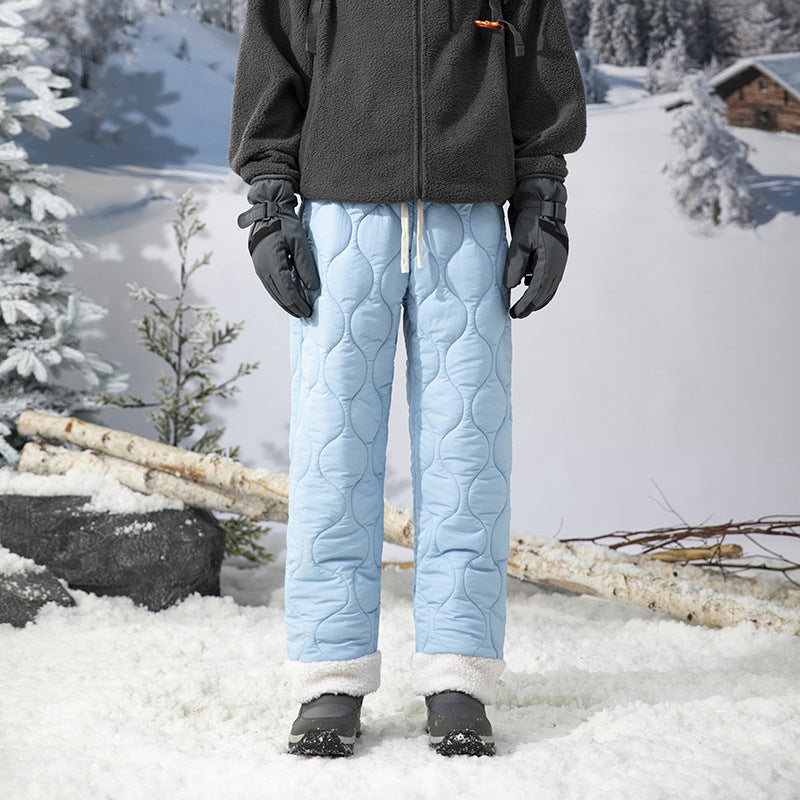 IZEXX trendy brand winter cold-proof and warm cotton pants gourd pattern thickened straight casual pants lamb wool men's and women's pants