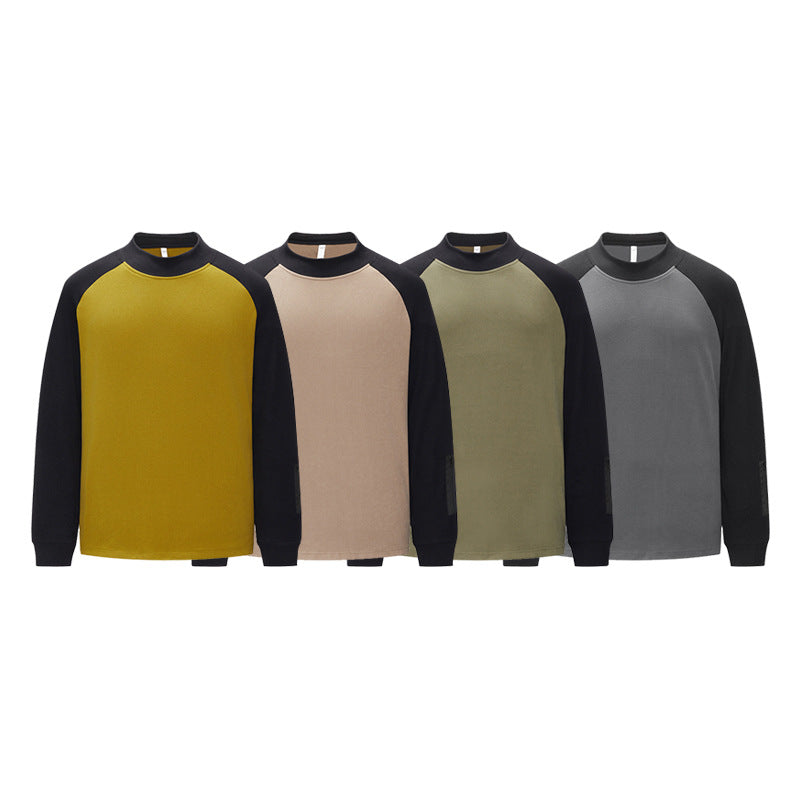 IZEXX trendy brand autumn and winter waxy double-sided warm top long-sleeved contrasting color splicing cold-resistant and warm couple bottoming shirt