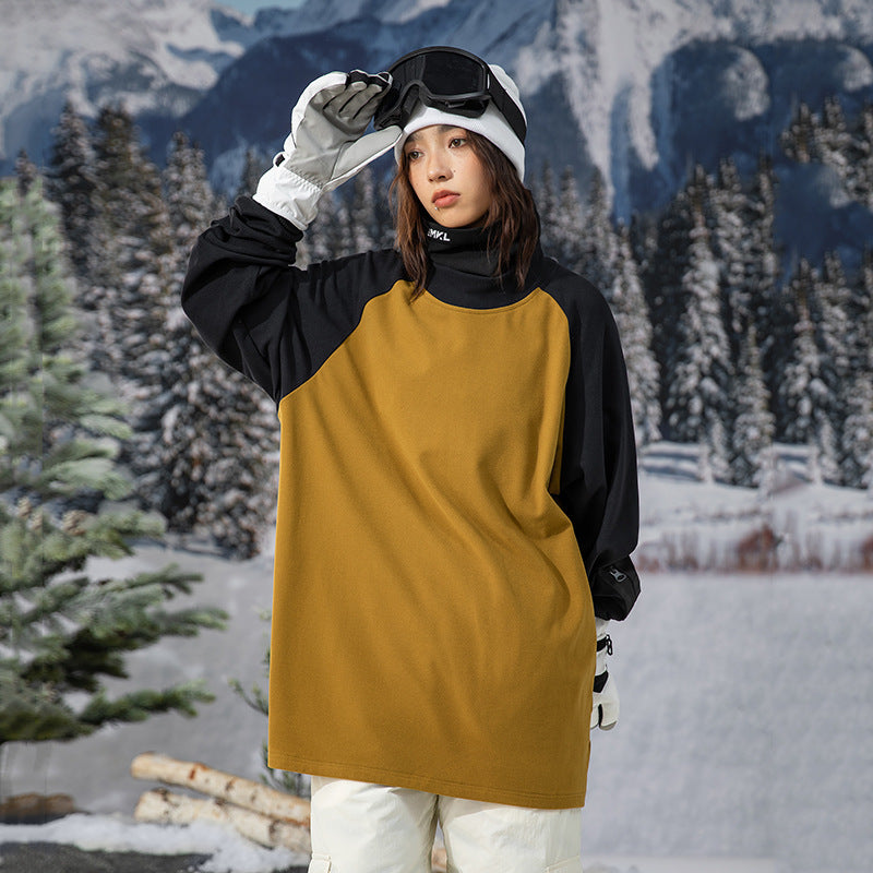 IZEXX trendy brand autumn and winter waxy double-sided warm top long-sleeved contrasting color splicing cold-resistant and warm couple bottoming shirt
