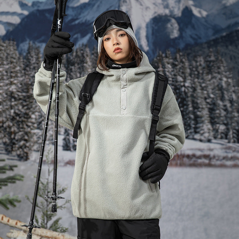 IZEXX trendy brand autumn and winter new button-up hooded fleece long-sleeved T-shirt volcanic fleece warm lock temperature cold-resistant bottoming shirt