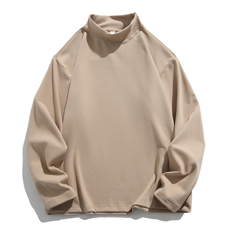 IZEXX Japanese solid color German velvet long-sleeved T-shirt boys trendy brand loose top men's winter versatile bottoming shirt T-shirt