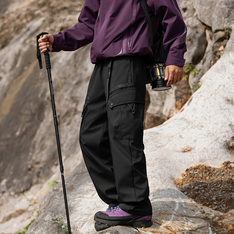 IZEXX tide brand winter soft shell charging pants removable duck down liner thickened down pants warm windproof casual pants