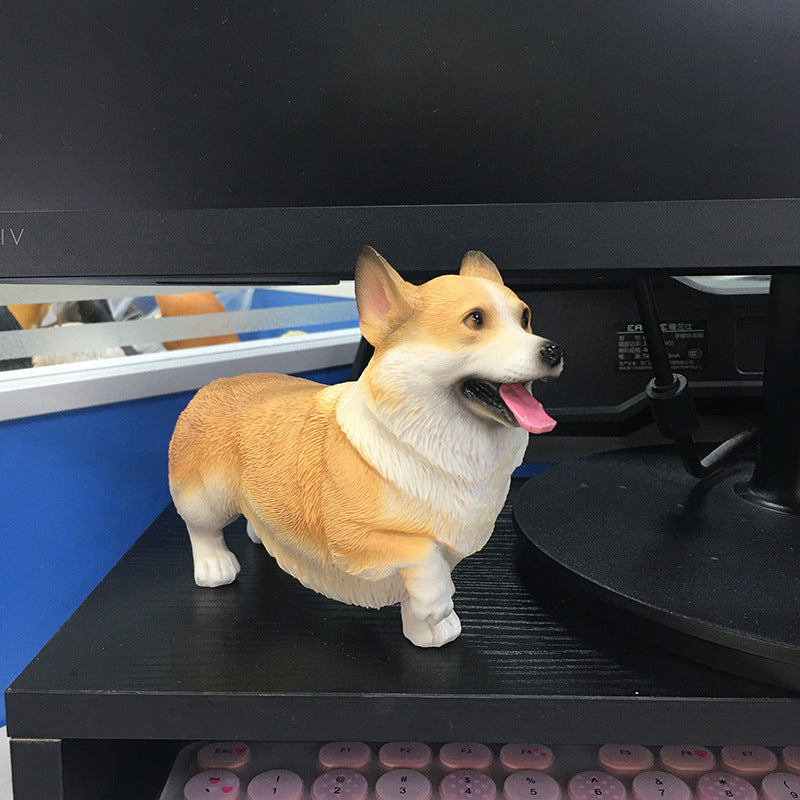 Simulation of small corgi ornament, cute dog memorial sculpture, balcony, flower bed, garden, desktop decoration, resin handicraft