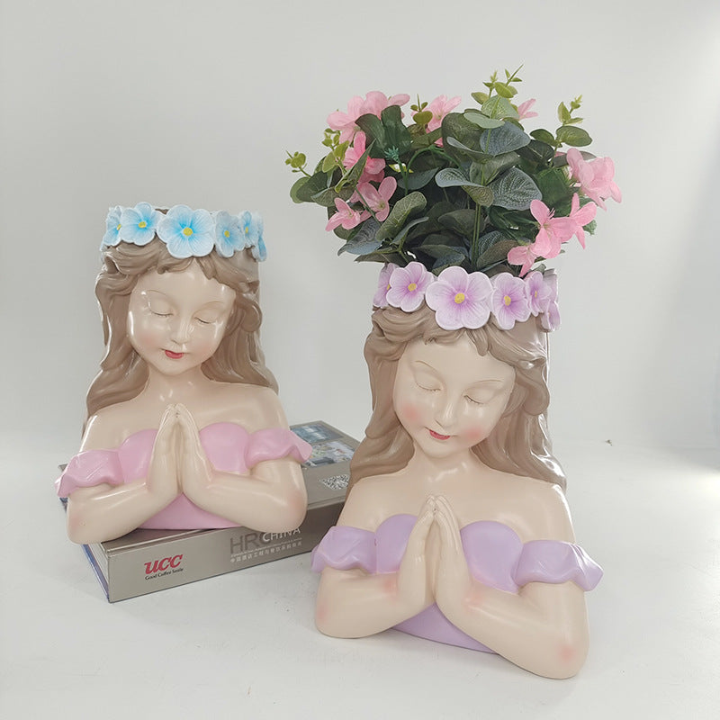 Creative Fairy Head Planter, European-style Home Decor, Decorative Piece for Living Room, Dried Flowers, Succulent Plant Pot, Garden and Balcony Decoration