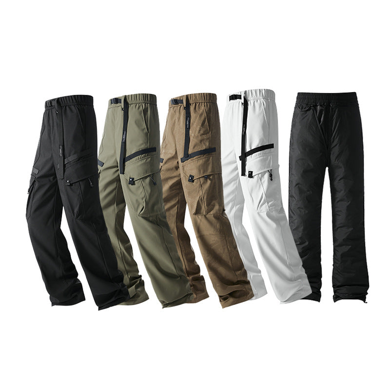 IZEXX tide brand winter soft shell charging pants removable duck down liner thickened down pants warm windproof casual pants