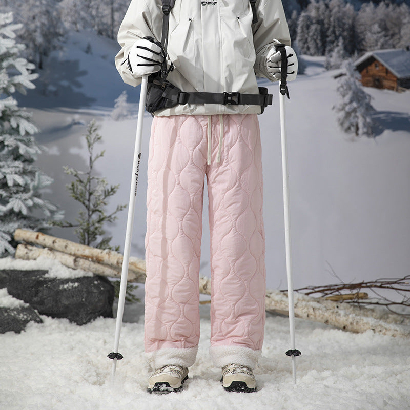 IZEXX trendy brand winter cold-proof and warm cotton pants gourd pattern thickened straight casual pants lamb wool men's and women's pants