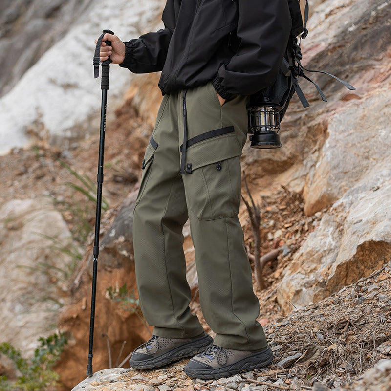 IZEXX tide brand winter soft shell charging pants removable duck down liner thickened down pants warm windproof casual pants