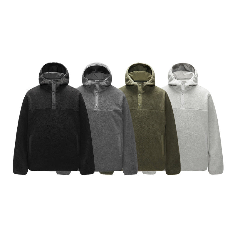 IZEXX trendy brand autumn and winter new button-up hooded fleece long-sleeved T-shirt volcanic fleece warm lock temperature cold-resistant bottoming shirt