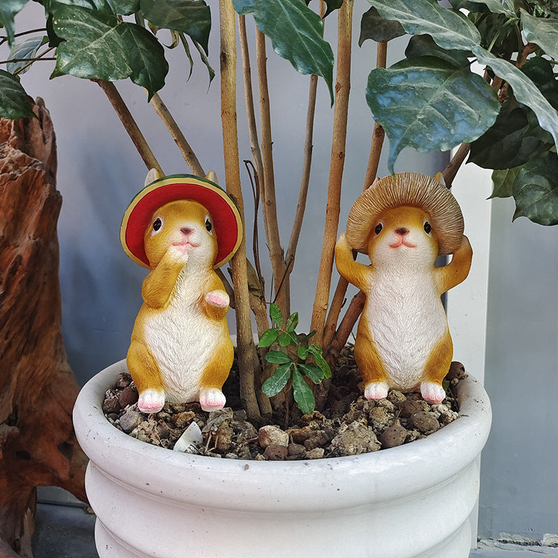 Cartoon Creative Rabbit Animal Garden Small Ornament Resin Crafts Garden Balcony Flower Bed Desktop Handmade Decoration