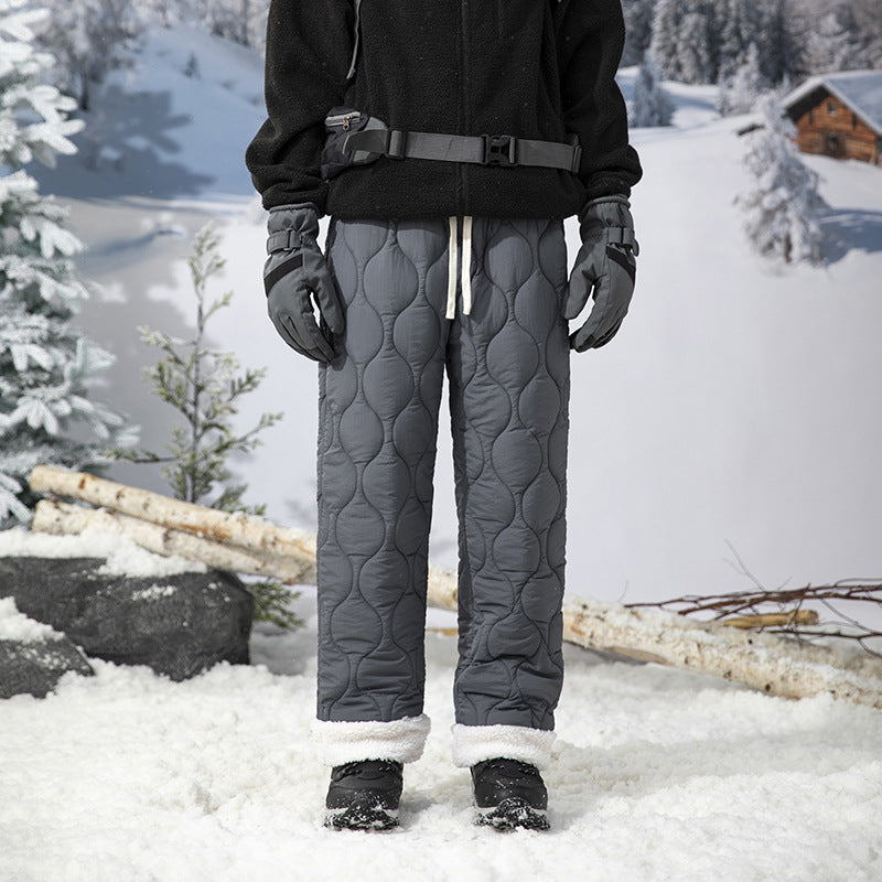 IZEXX trendy brand winter cold-proof and warm cotton pants gourd pattern thickened straight casual pants lamb wool men's and women's pants