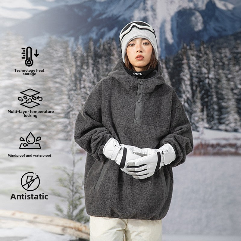 IZEXX trendy brand autumn and winter new button-up hooded fleece long-sleeved T-shirt volcanic fleece warm lock temperature cold-resistant bottoming shirt