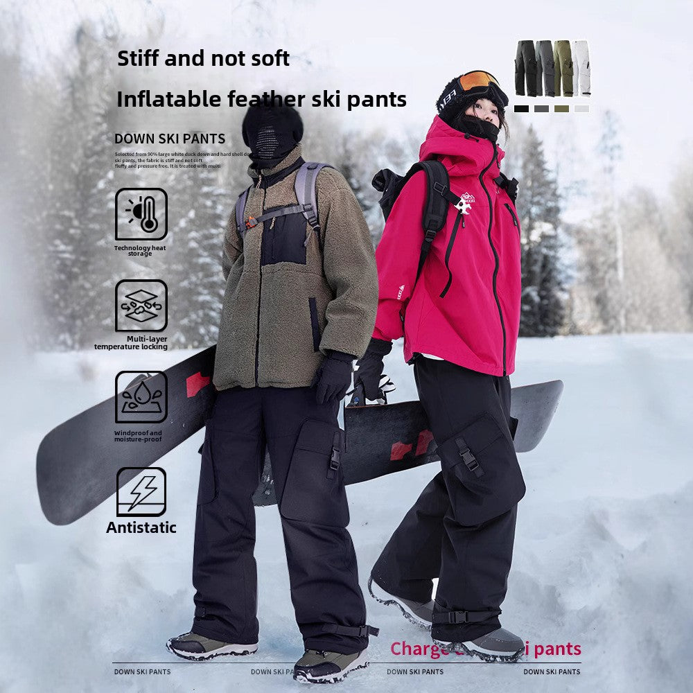 IZEXX tide brand winter velvet ski pants hard shell windproof and cold-resistant charging down pants 90 white duck down casual pants