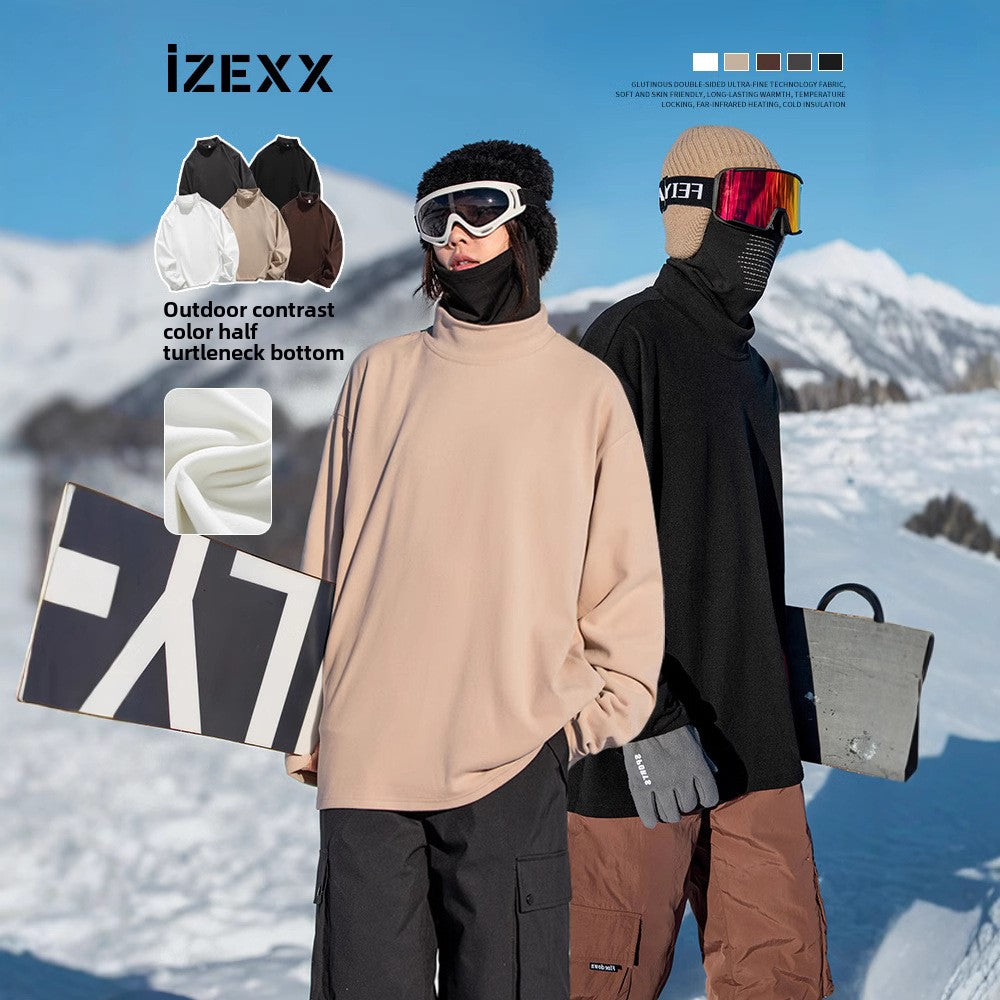 IZEXX Japanese solid color German velvet long-sleeved T-shirt boys trendy brand loose top men's winter versatile bottoming shirt T-shirt