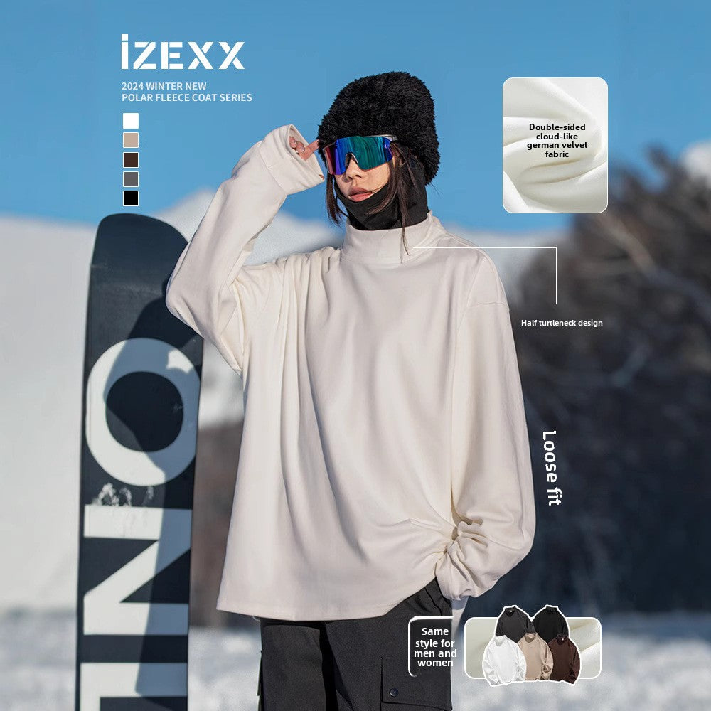 IZEXX Japanese solid color German velvet long-sleeved T-shirt boys trendy brand loose top men's winter versatile bottoming shirt T-shirt