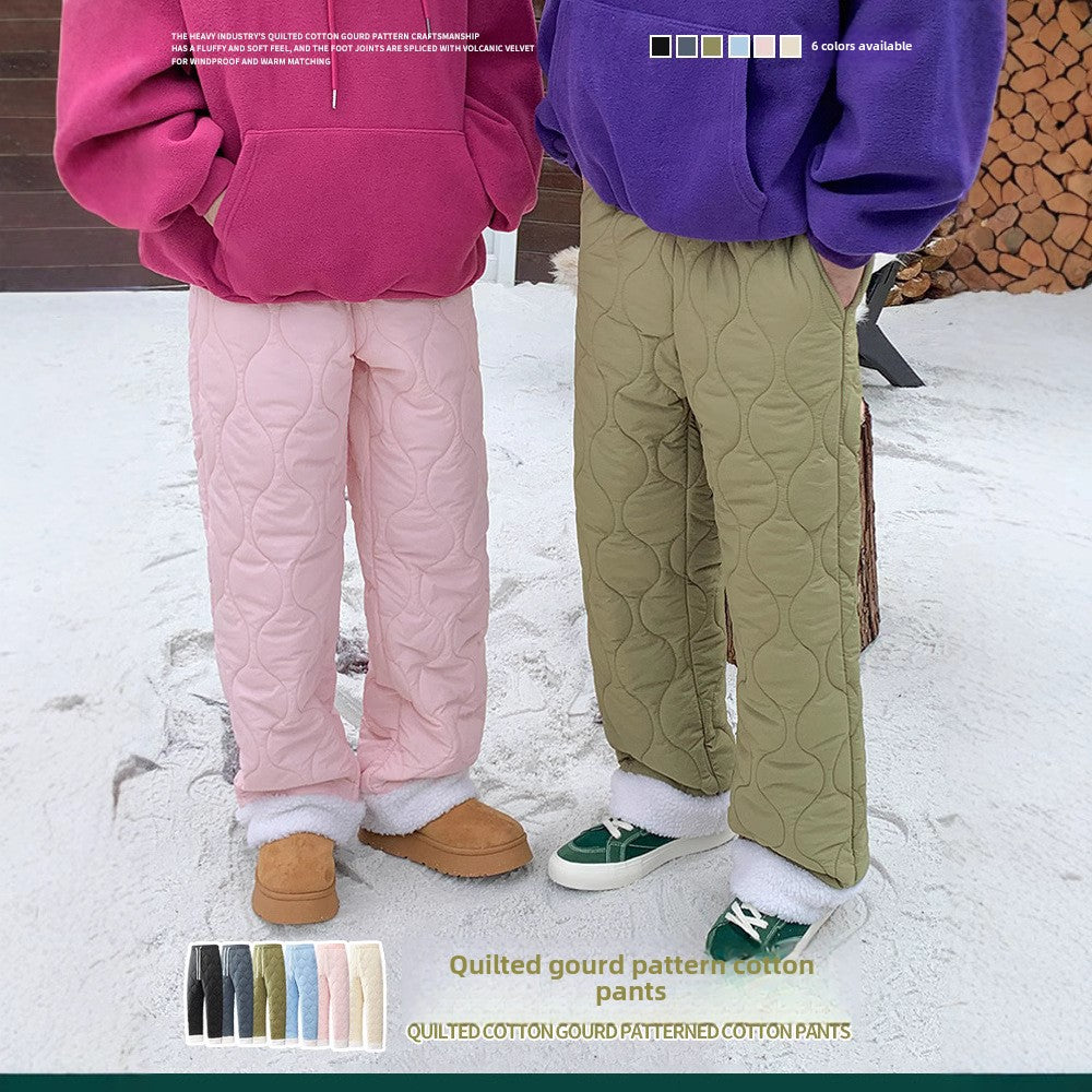IZEXX trendy brand winter cold-proof and warm cotton pants gourd pattern thickened straight casual pants lamb wool men's and women's pants
