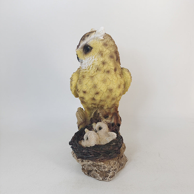 Cross-border simulated owl ornament outdoor garden creative owl mother and son ornament resin handicraft