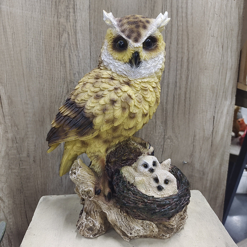 Cross-border simulated owl ornament outdoor garden creative owl mother and son ornament resin handicraft