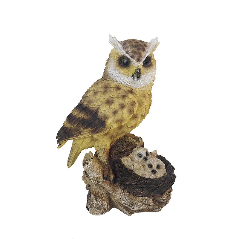 Cross-border simulated owl ornament outdoor garden creative owl mother and son ornament resin handicraft